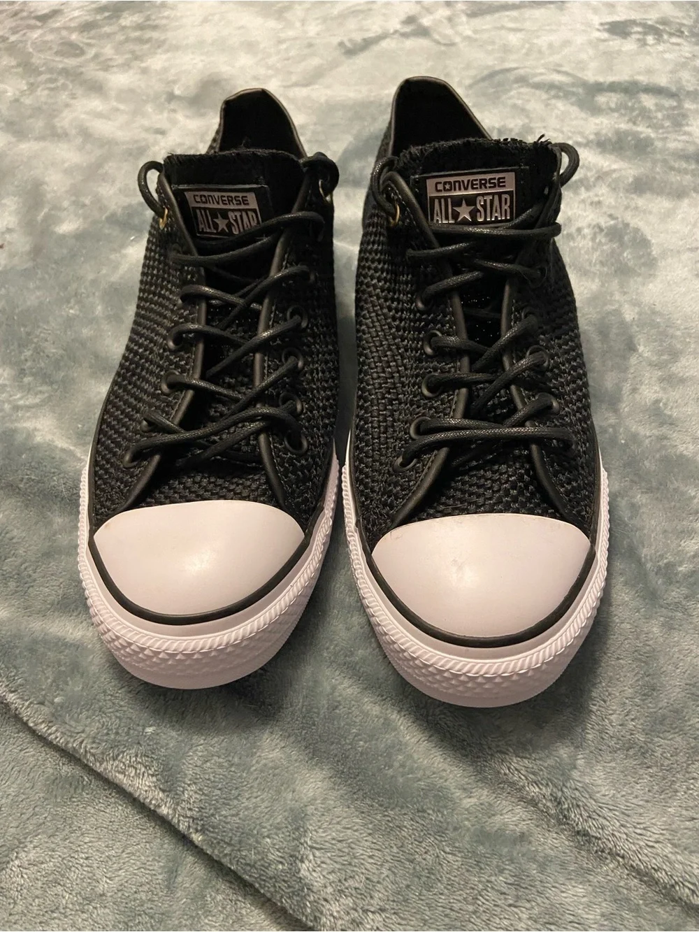 Converse Black Knit Low Top Sneakers with White Toe Caps